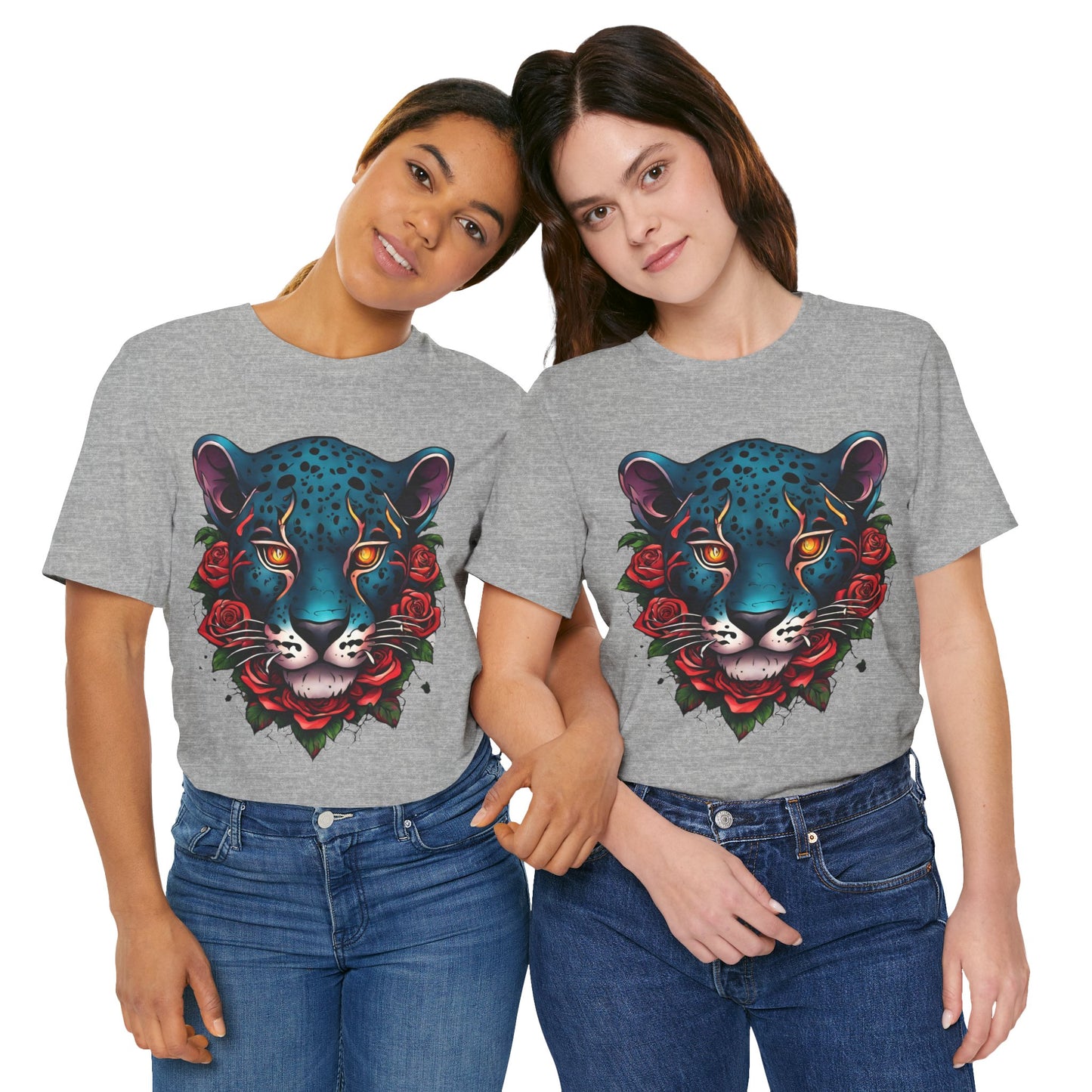 T-shirt graphique unisexe Jaguar Flames and Roses Flashlander