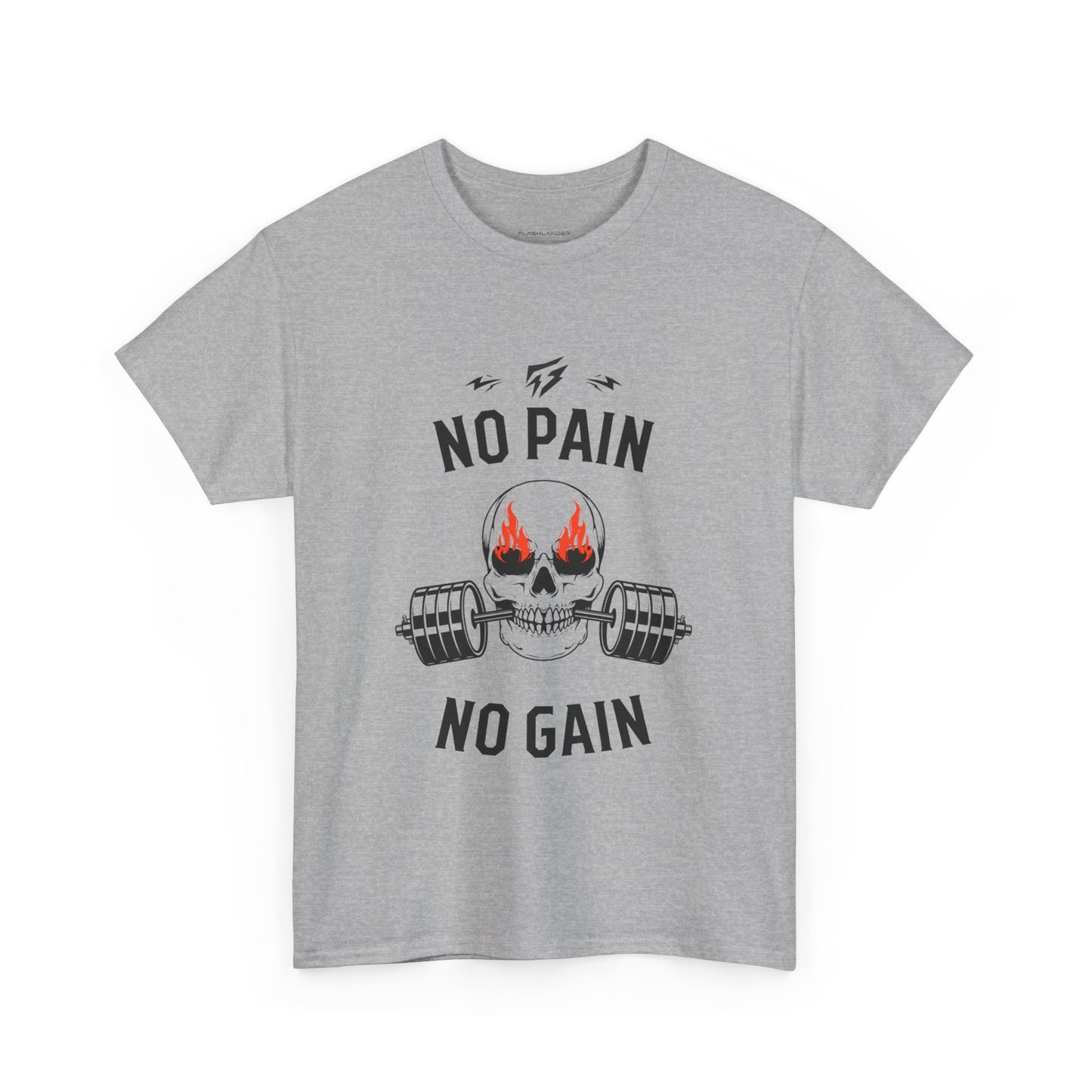 Skull Lifting Flashlander Gym Shirt No Pain No Gain Graphic Tee