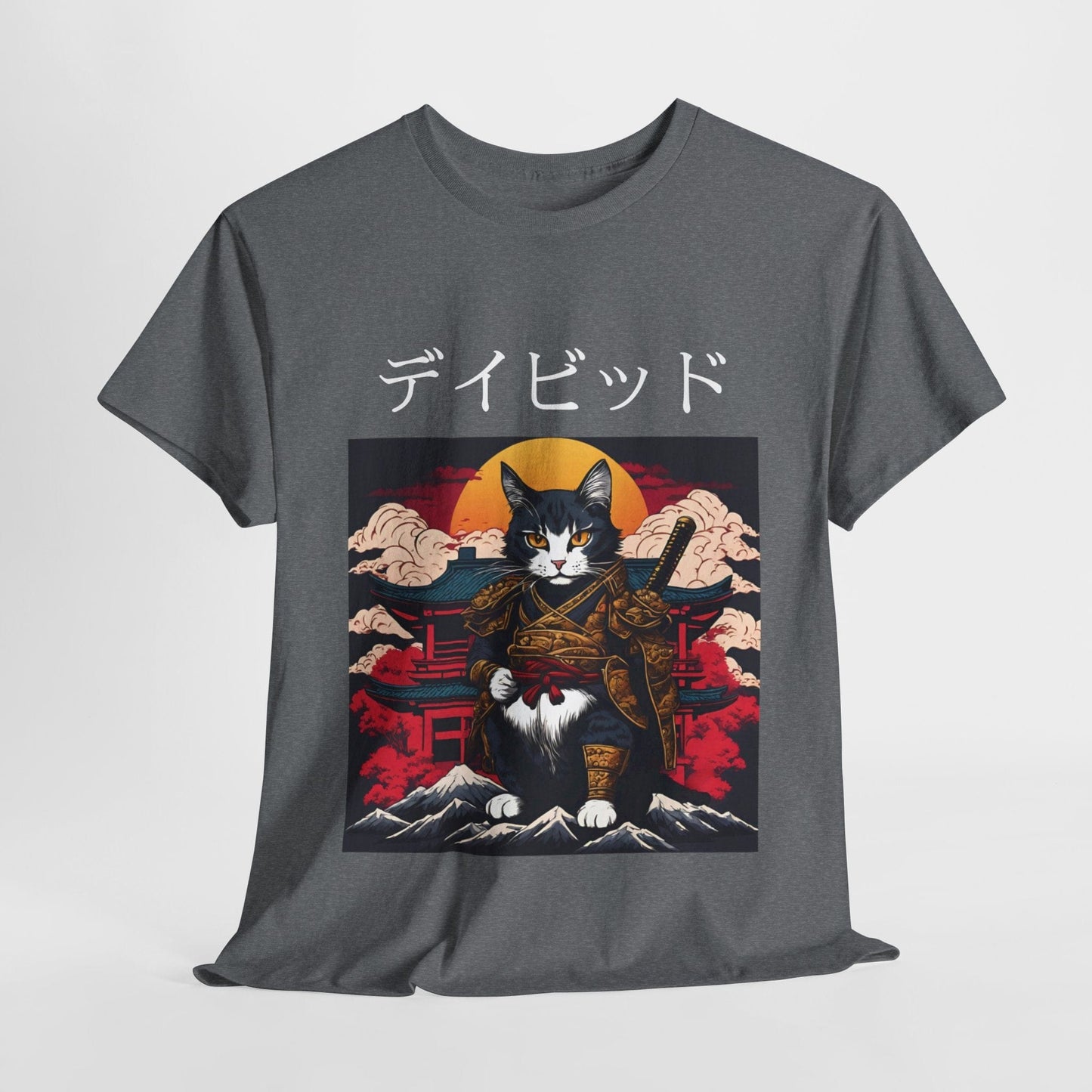 T-shirt japonais personnalisé avec votre nom T-shirt japonais personnalisé T-shirt d'anime de chat samouraï Votre texte Hiragana Katakana Kanji Femmes Hommes T-shirt