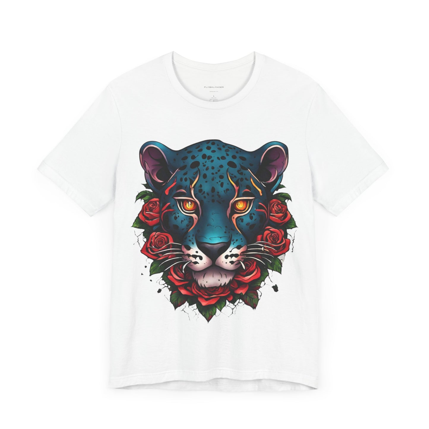 T-shirt graphique unisexe Jaguar Flames and Roses Flashlander