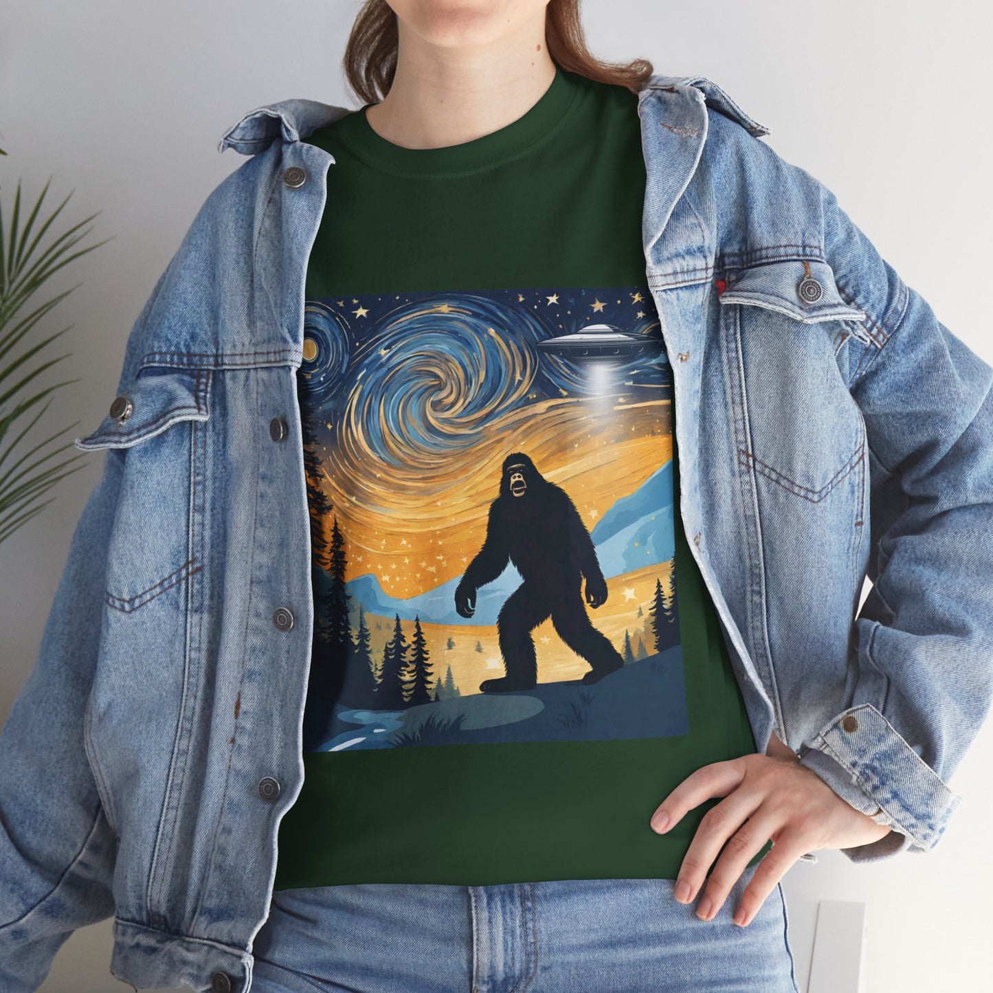 Funny Starry Night Stroll Bigfoot Encounters UFO Abduction - Flashlander Gym Shirt