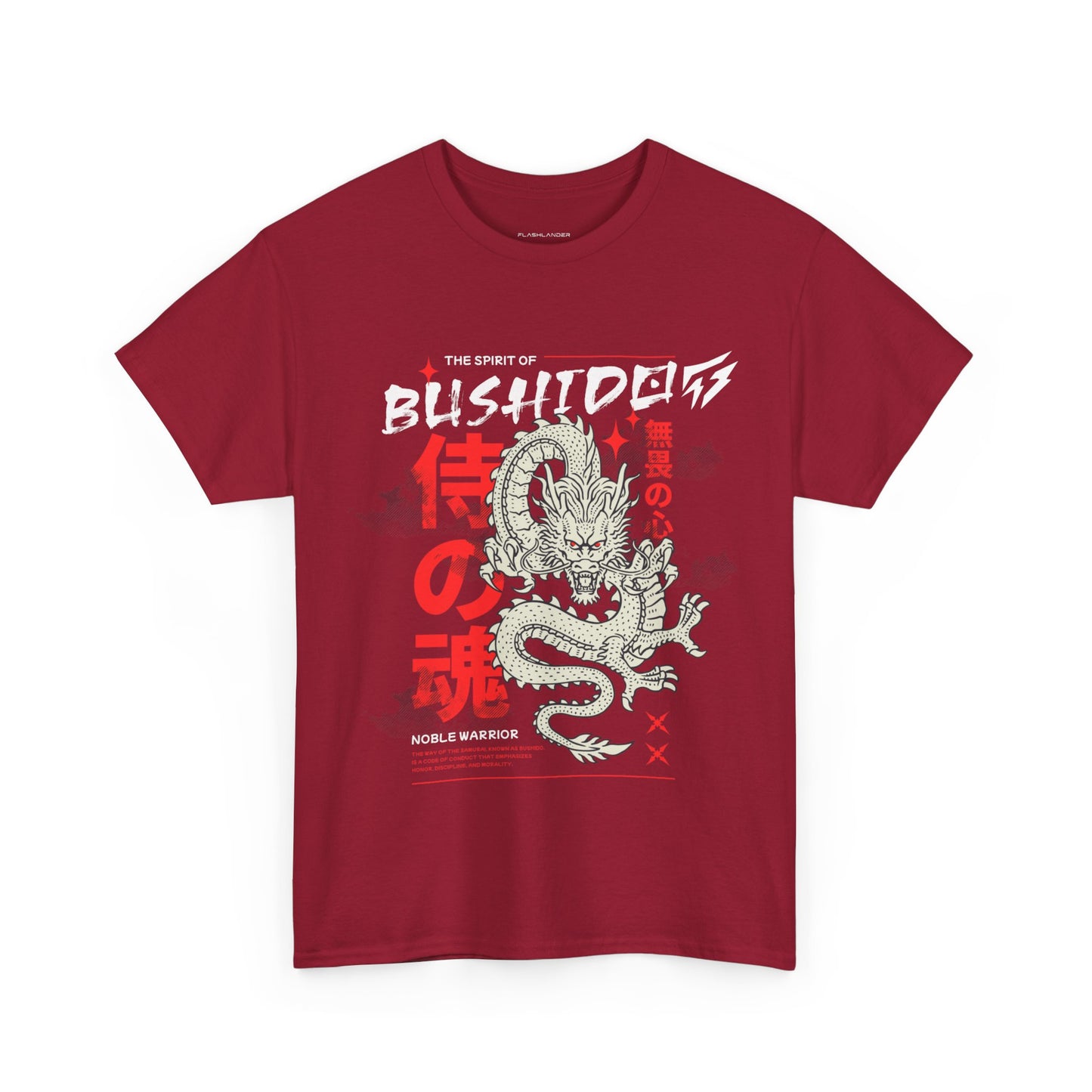 Dragon Gym Shirt The Spirit of Bushido T-Shirt Flashlander Cotton Unisex Charcoal Black Graphic Tee