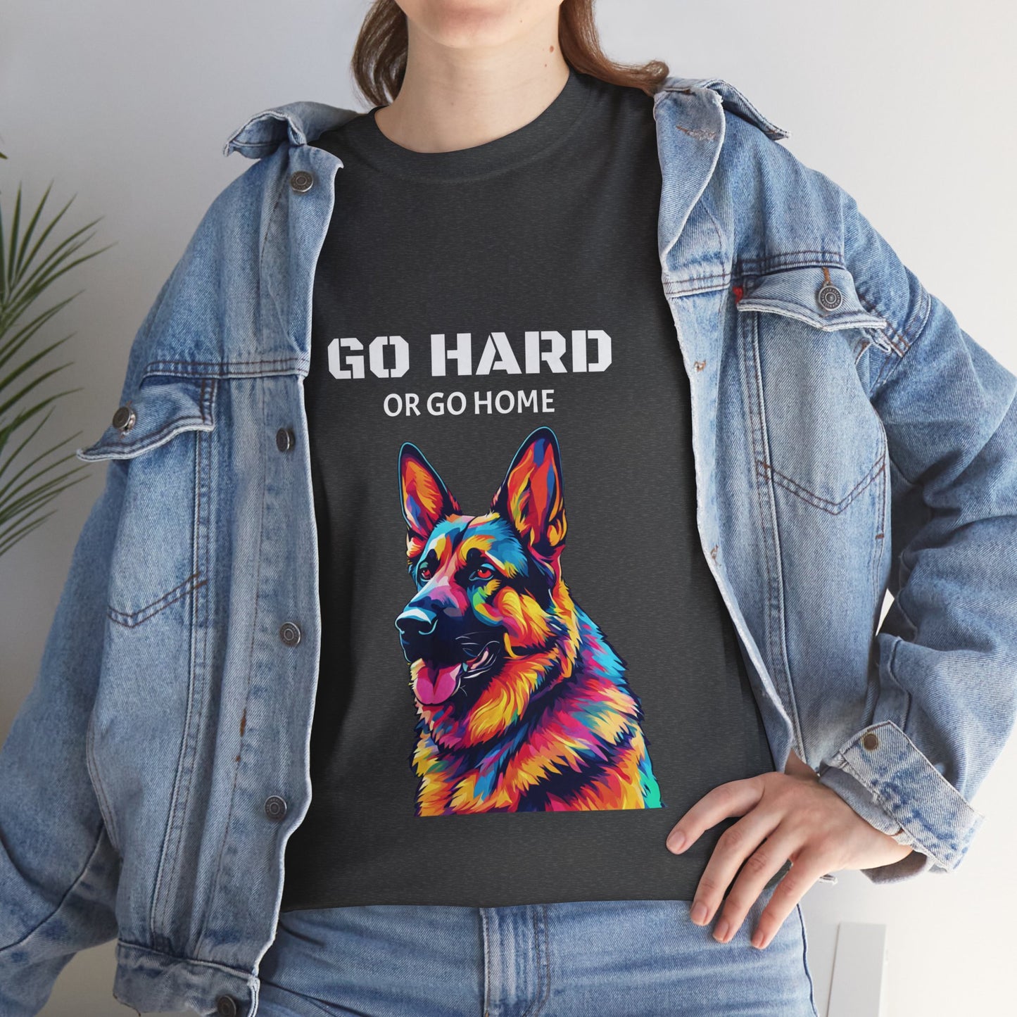 Camiseta de gimnasia Flashlander con diseño de perro pastor alemán Pop Art: "Ve a por todas o vete a casa"