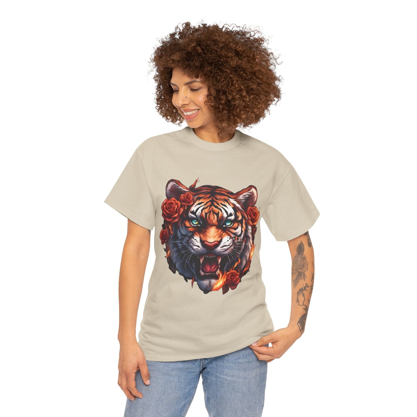 Tiger Flames and Roses T-Shirt Flashlander