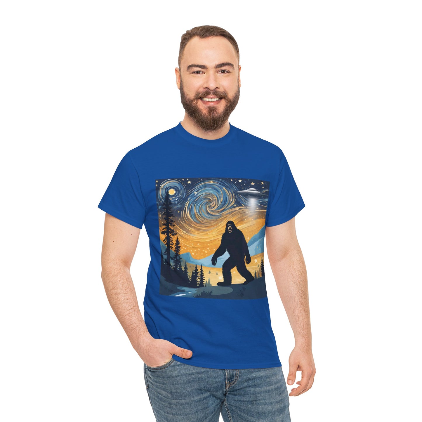 Funny Starry Night Stroll Bigfoot Encounters UFO Abduction - Flashlander Gym Shirt