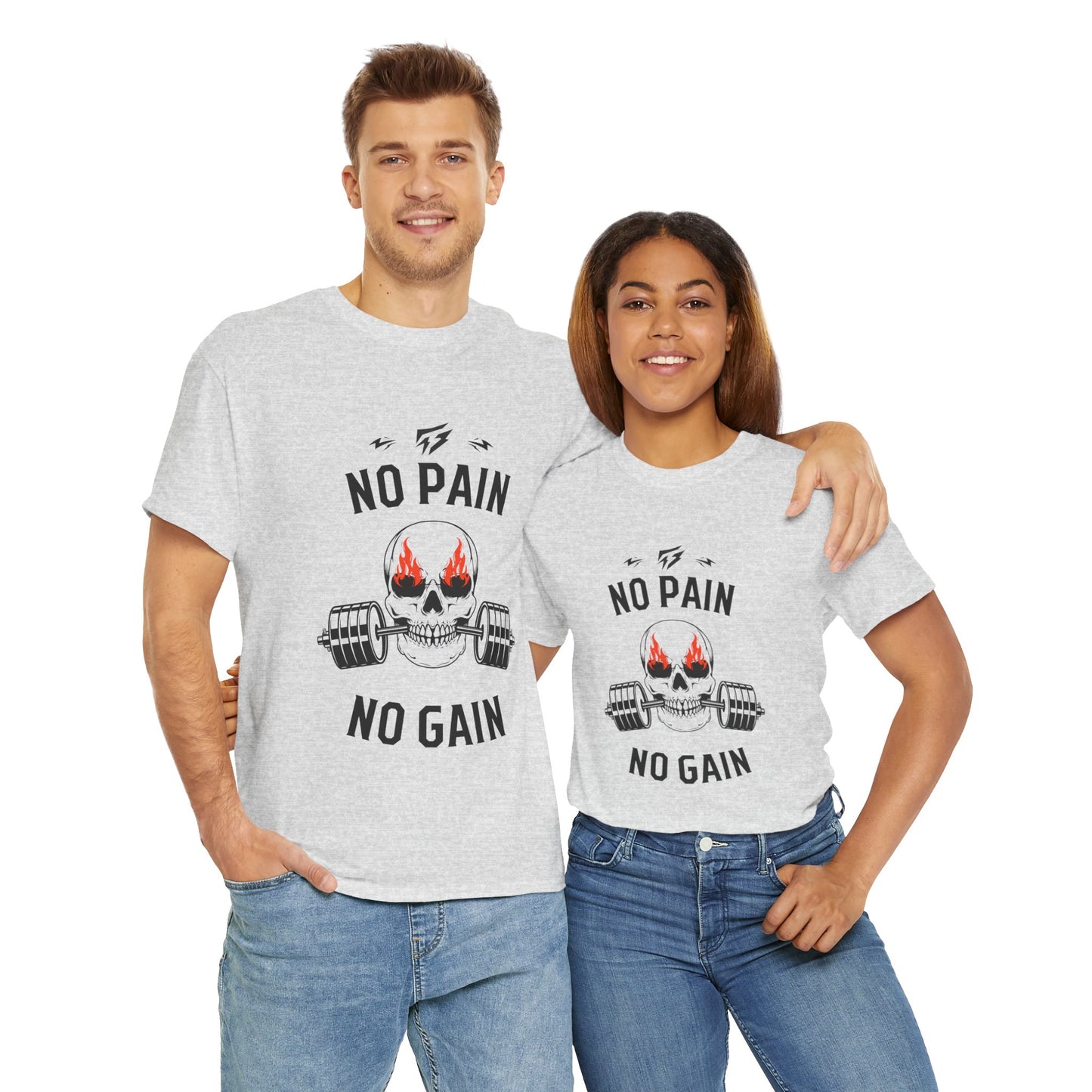 Skull Lifting Flashlander Gym Shirt No Pain No Gain Graphic Tee