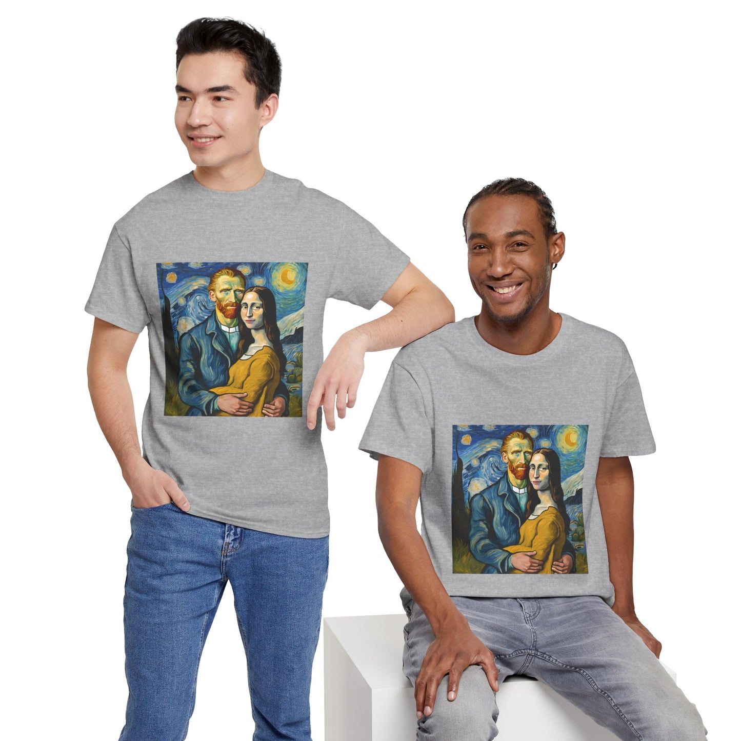 Funny Mona Lisa with Vincent Van Gogh Starry Night - Flashlander Gym Shirt