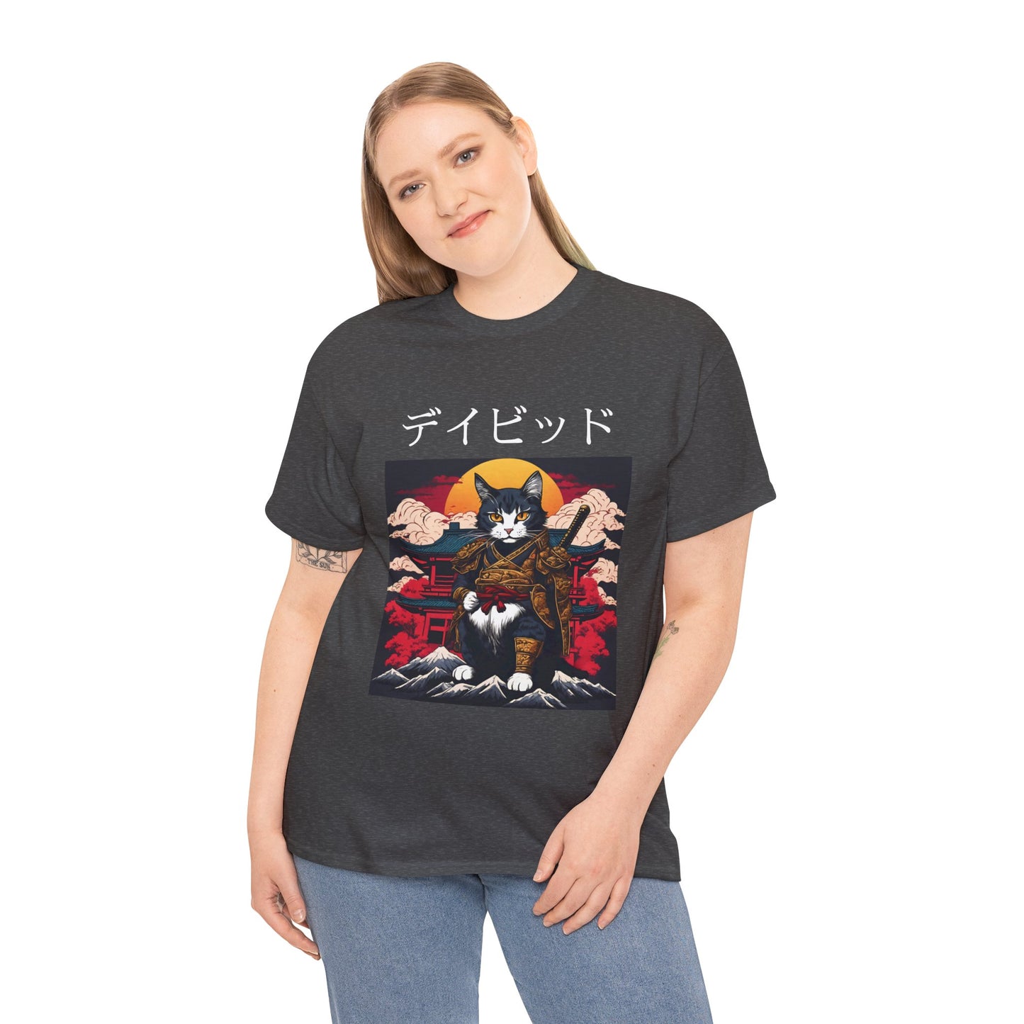 T-shirt japonais personnalisé avec votre nom T-shirt japonais personnalisé T-shirt d'anime de chat samouraï Votre texte Hiragana Katakana Kanji Femmes Hommes T-shirt