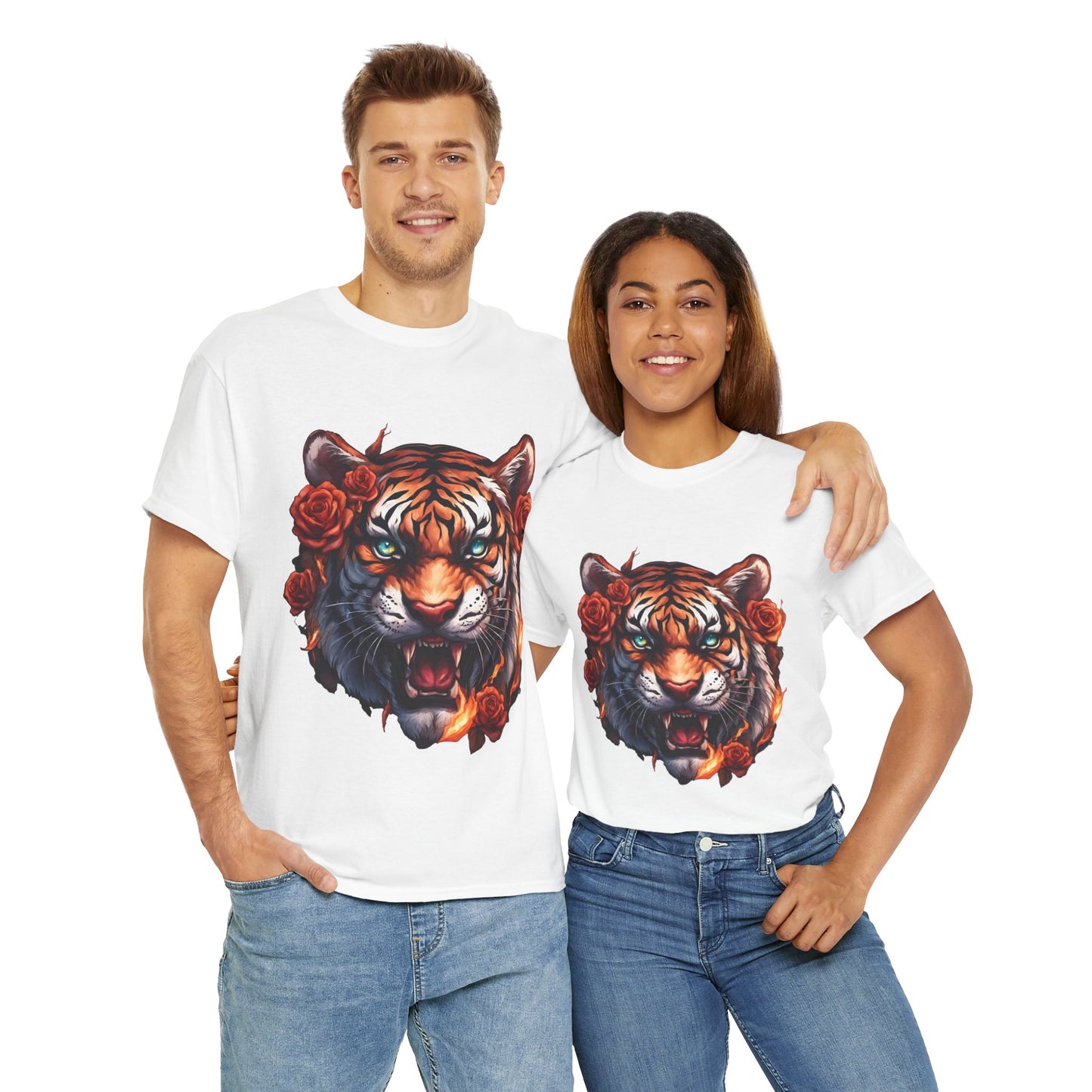 Tiger Flames and Roses T-Shirt Flashlander