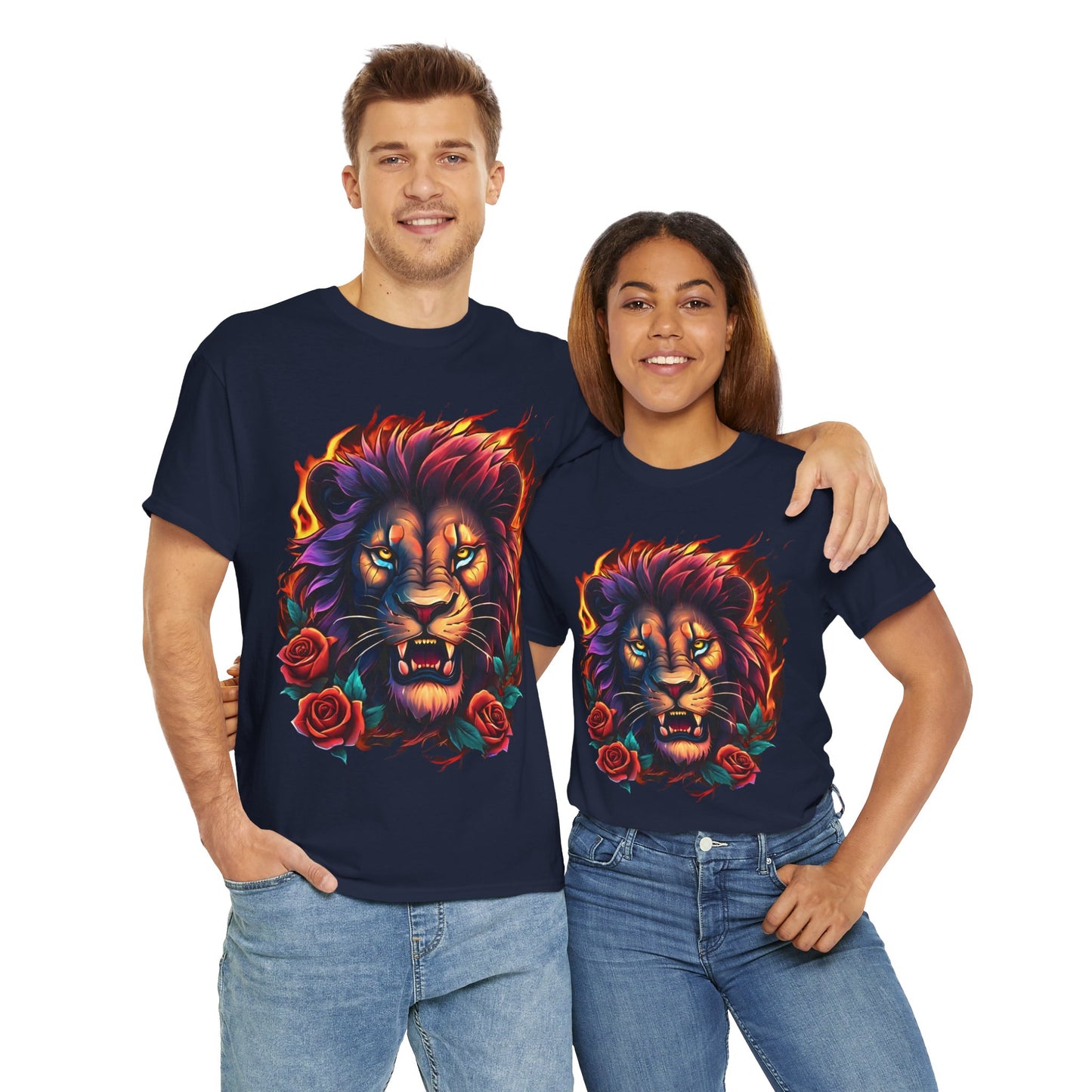 Lion Flames and Roses T-Shirt Flashlander