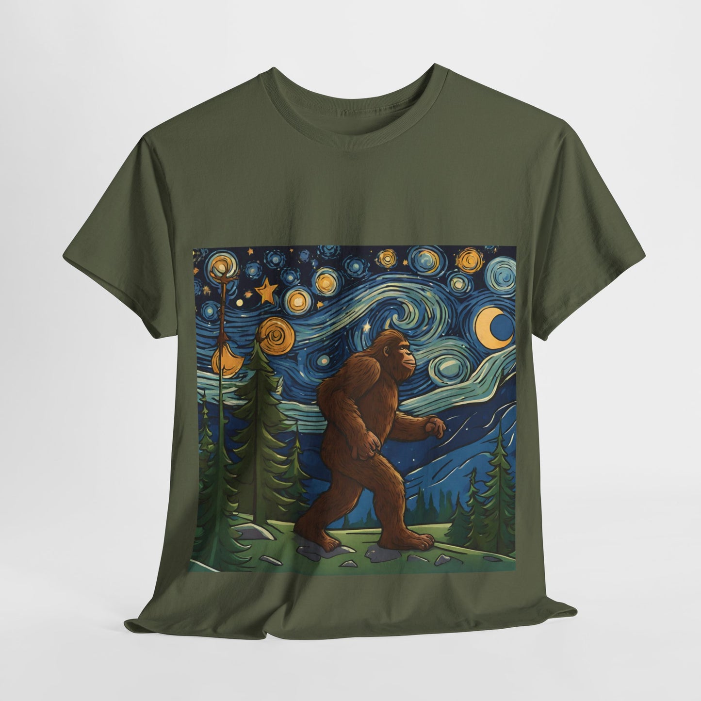 Bigfoot Strolls Through Van Gogh's Starry Night - Flashlander Gym Shirt