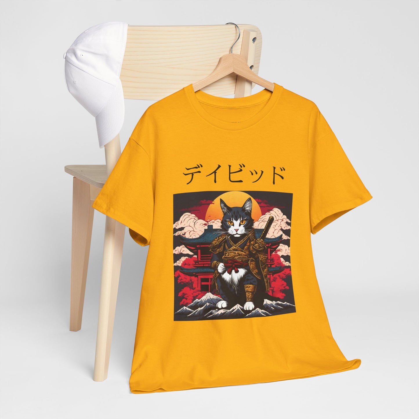 T-shirt japonais personnalisé avec votre nom T-shirt japonais personnalisé T-shirt d'anime de chat samouraï Votre texte Hiragana Katakana Kanji Femmes Hommes T-shirt