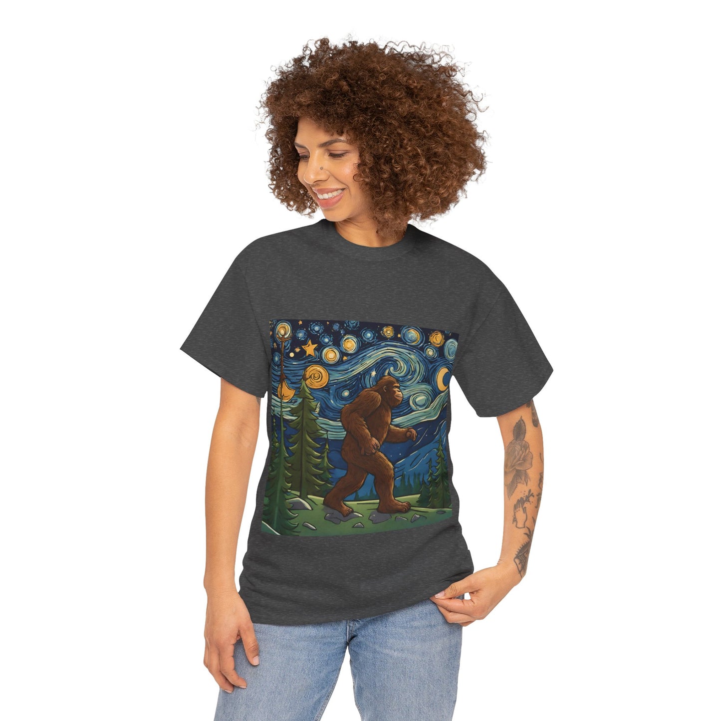 Bigfoot Strolls Through Van Gogh's Starry Night - Flashlander Gym Shirt