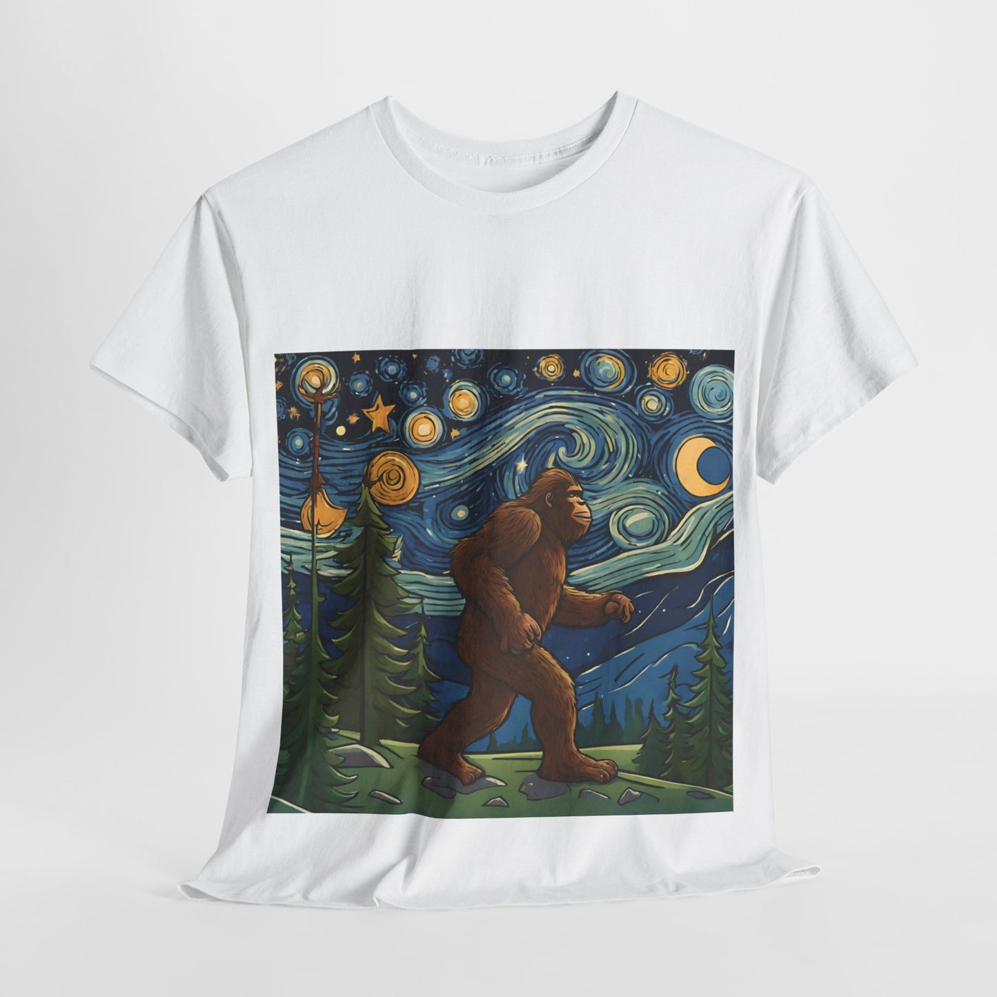 Bigfoot Strolls Through Van Gogh's Starry Night - Flashlander Gym Shirt