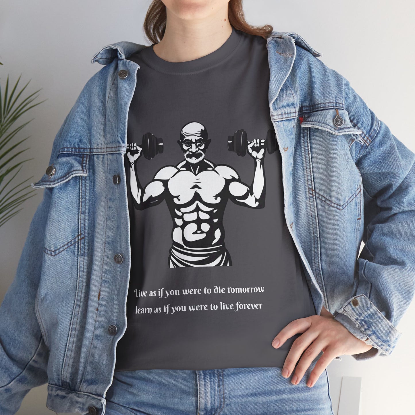 Gandhi Bodybuilder Gym Shirt - Flashlander Live as if you were to die tomorrow, learn as if you were to live forever quote Graphic Tee