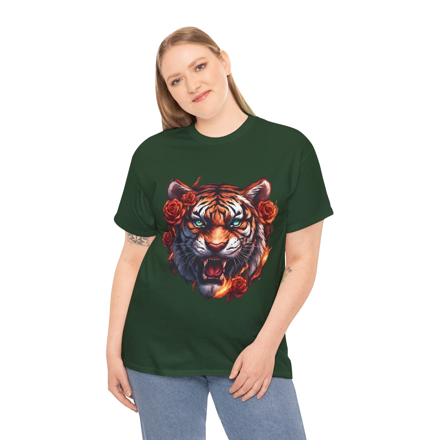 Tiger Flames and Roses T-Shirt Flashlander