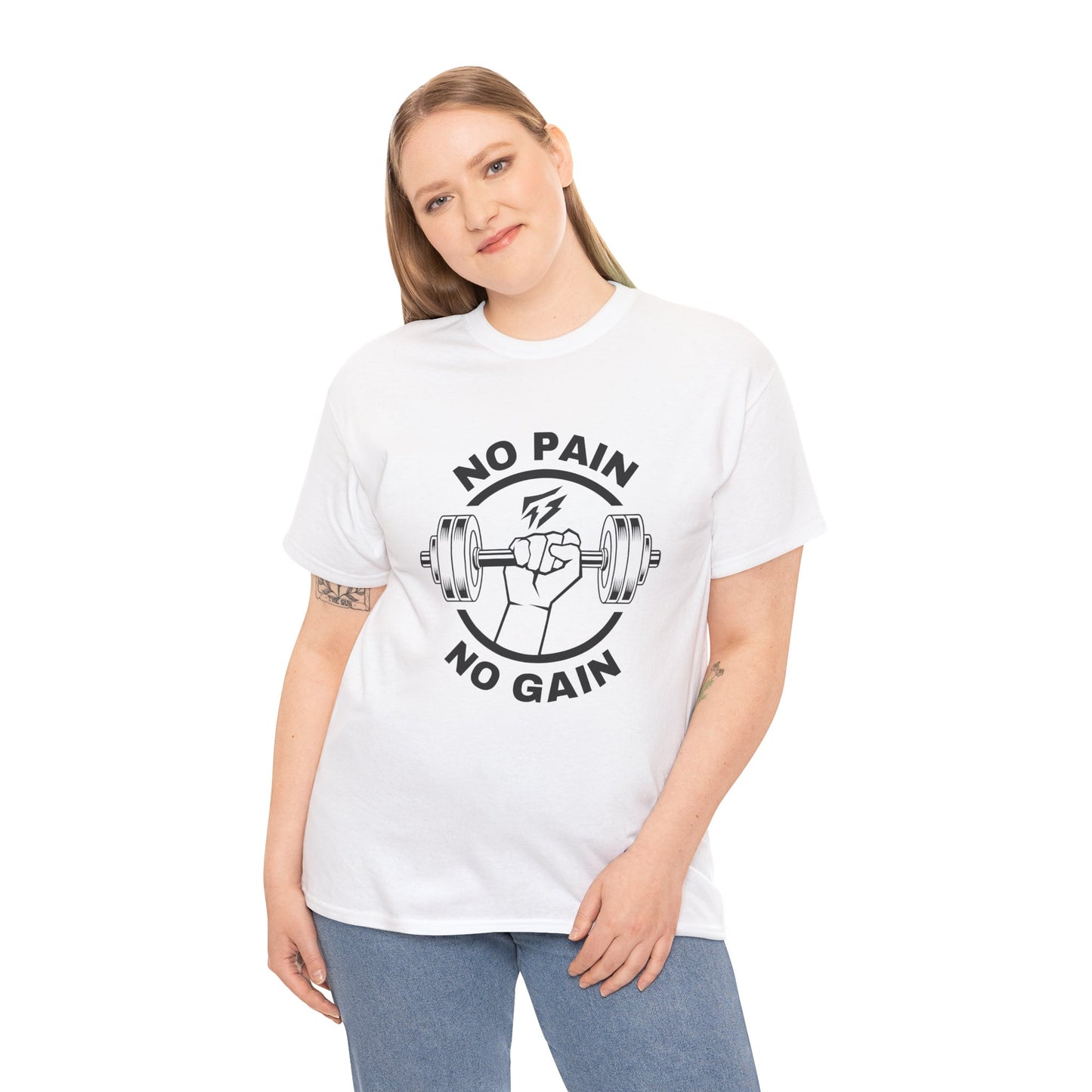 Camiseta de gimnasio Lifting Flashlander con frase "No Pain No Gain"