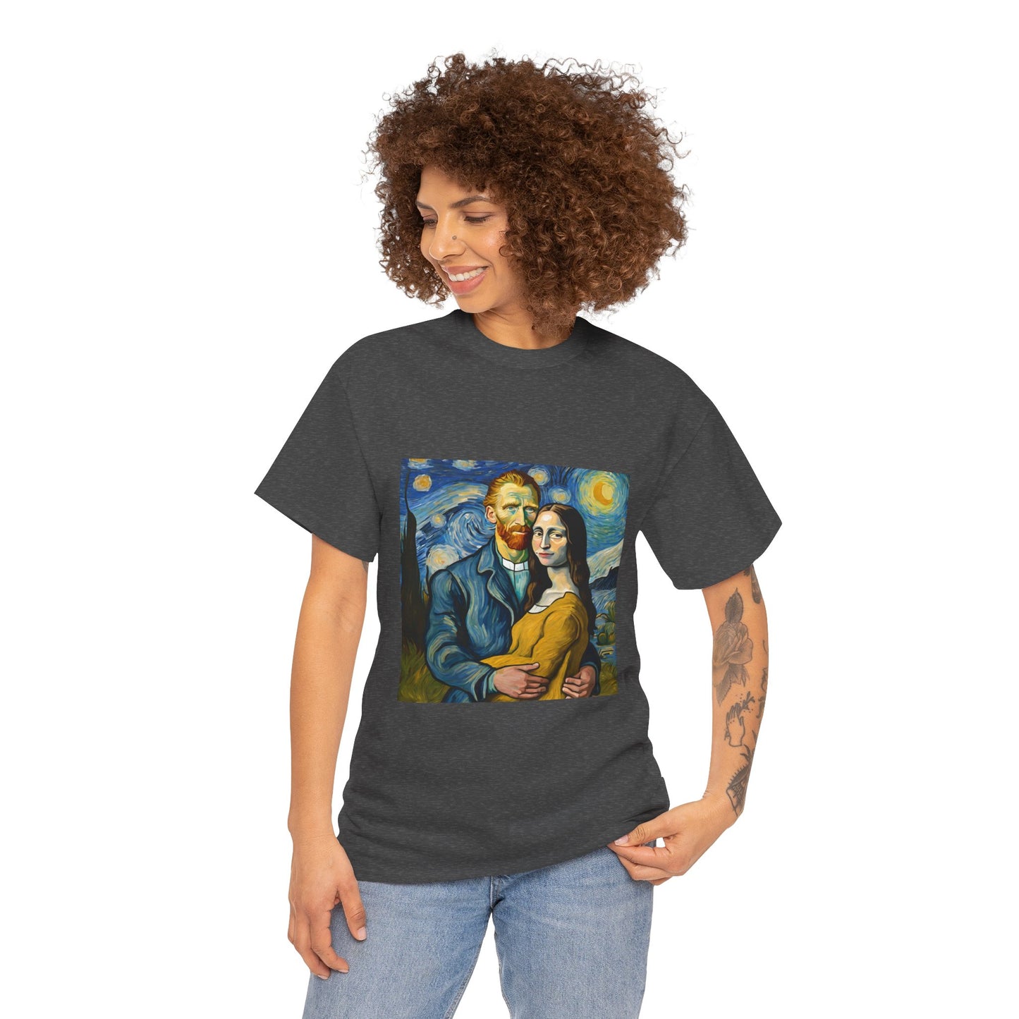 Funny Mona Lisa with Vincent Van Gogh Starry Night - Flashlander Gym Shirt