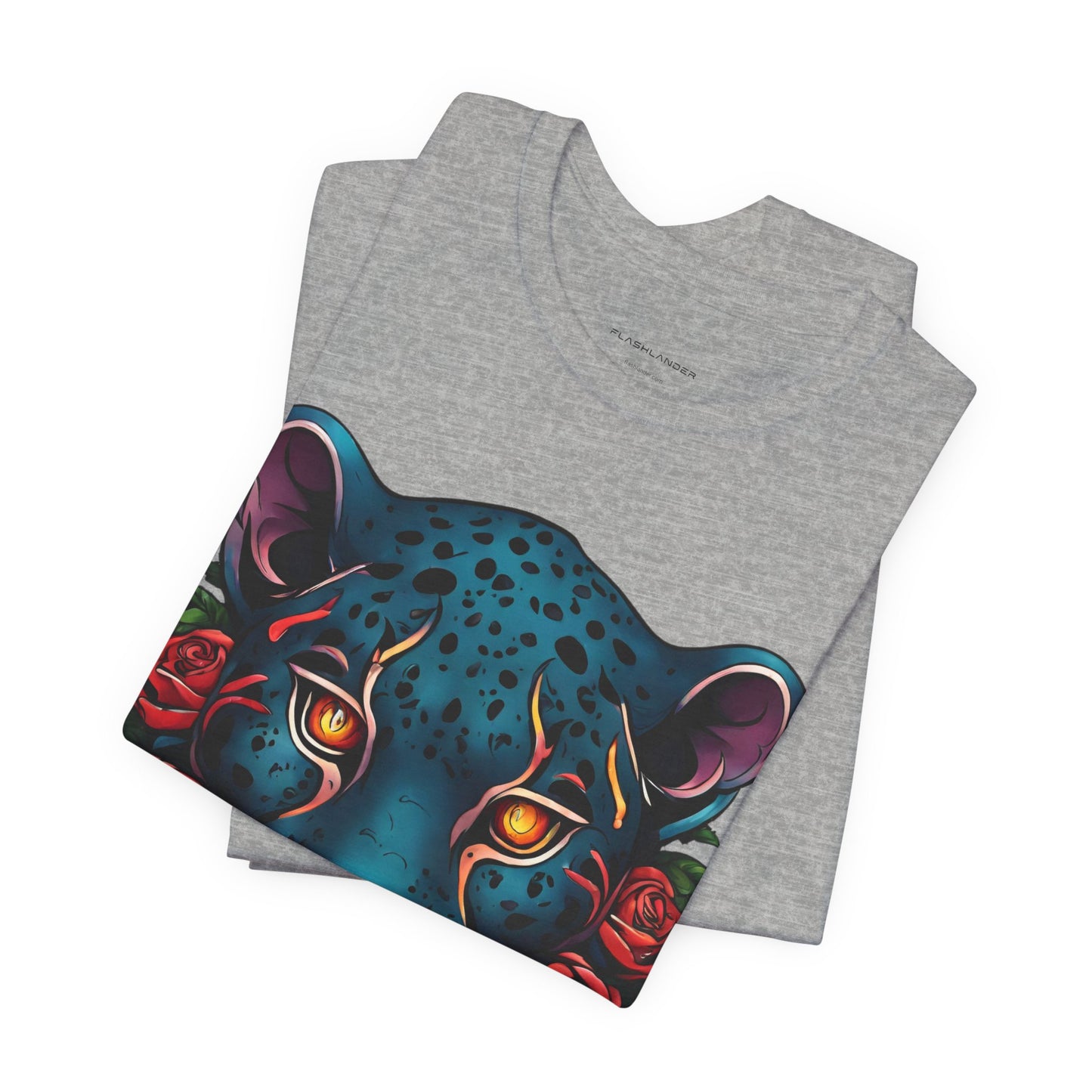 T-shirt graphique unisexe Jaguar Flames and Roses Flashlander