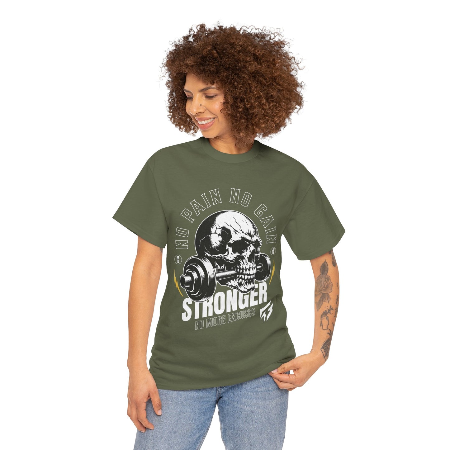 Skull Gym Shirt Flashlander No Pain No Gain Performance T-Shirt Cotton Unisex Charcoal Black Graphic Tee