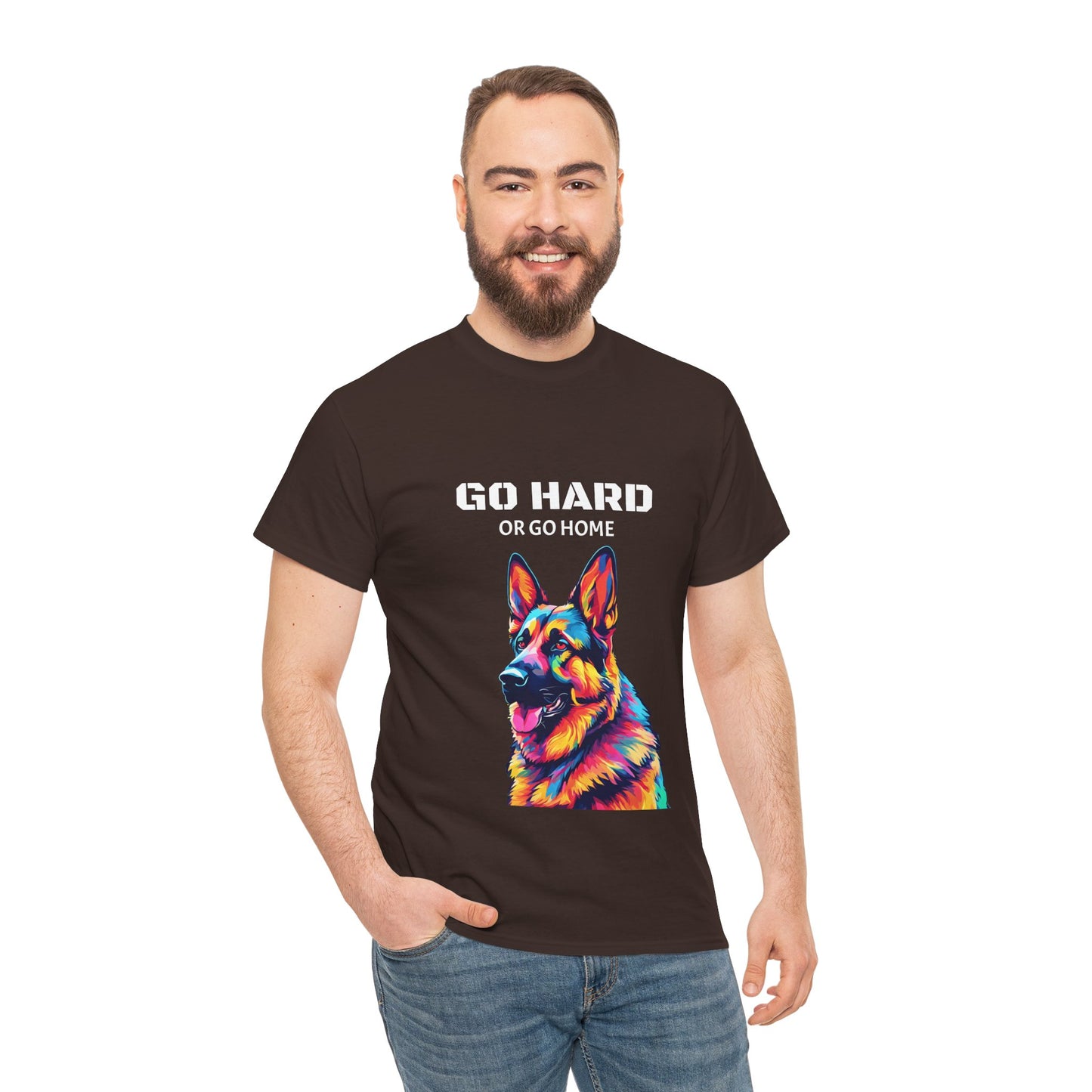 Camiseta de gimnasia Flashlander con diseño de perro pastor alemán Pop Art: "Ve a por todas o vete a casa"