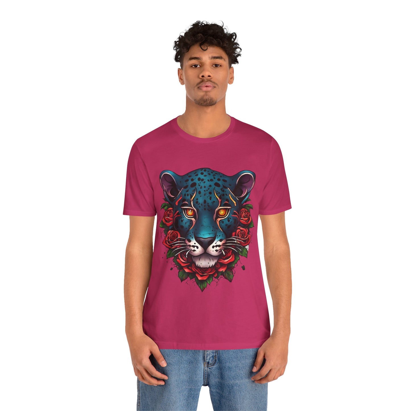 T-shirt graphique unisexe Jaguar Flames and Roses Flashlander