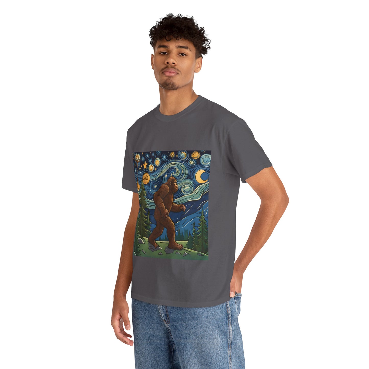 Bigfoot Strolls Through Van Gogh's Starry Night - Flashlander Gym Shirt