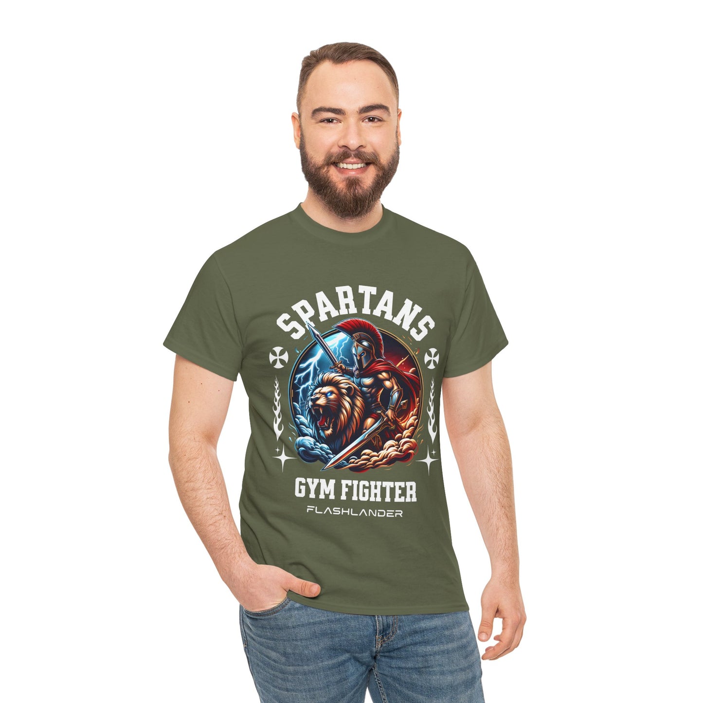 Spartans Gym Fighter Shirt Flashlander Performance T-Shirt Cotton Unisex Charcoal Black Graphic Tee