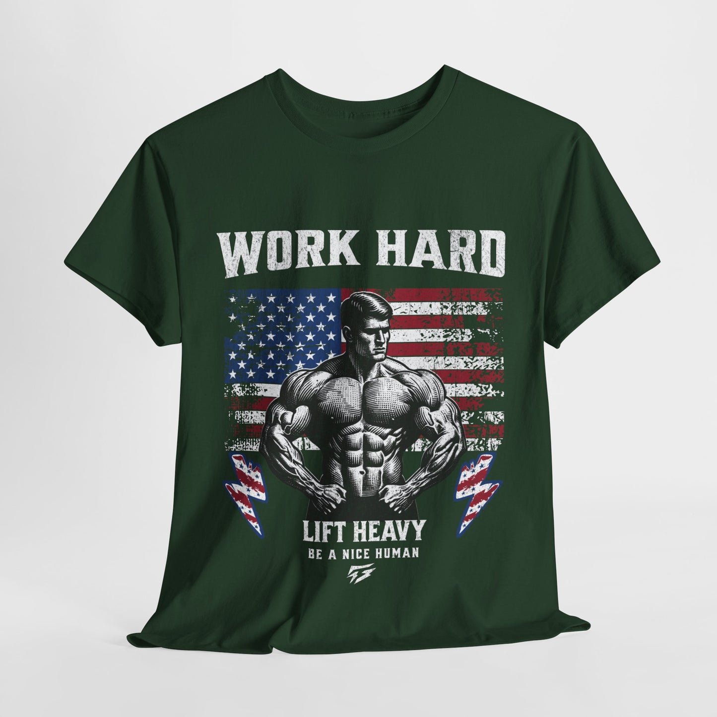 Work Hard Lift Heavy Gym Shirt Flashlander Cotton Unisex Charcoal Black Graphic Tee