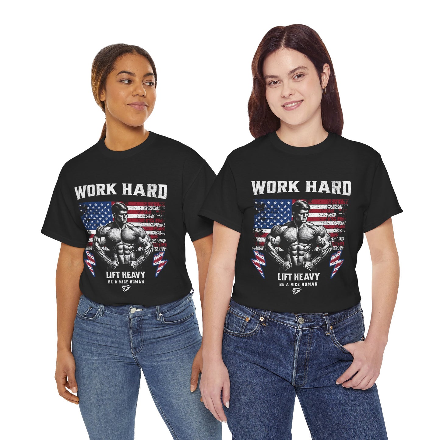 Work Hard Lift Heavy Gym Shirt Flashlander Cotton Unisex Charcoal Black Graphic Tee