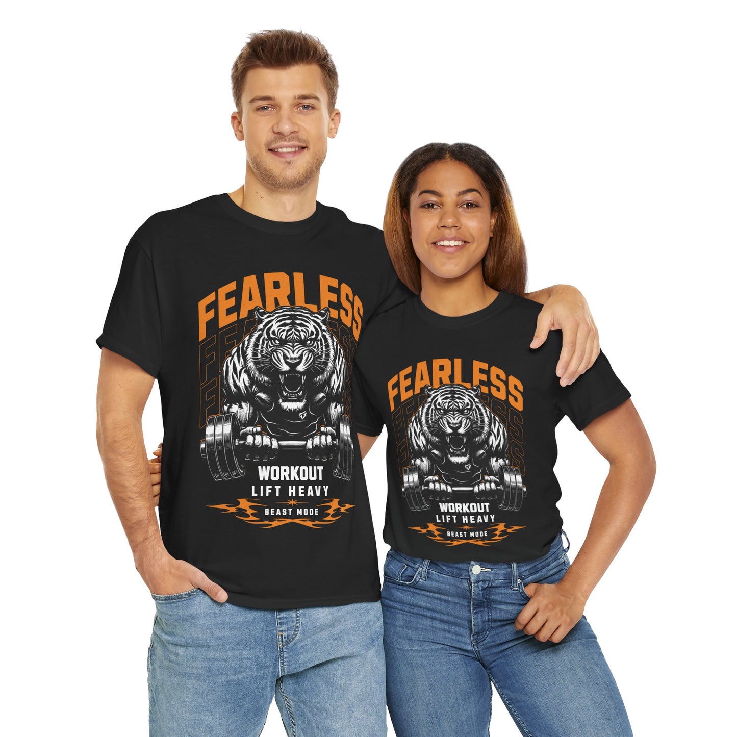 Tiger Bodybuilder Shirt Flashlander Fearless Workout Lift Heavy Beast Mode Gym T-Shirt Cotton Unisex Graphic Tee