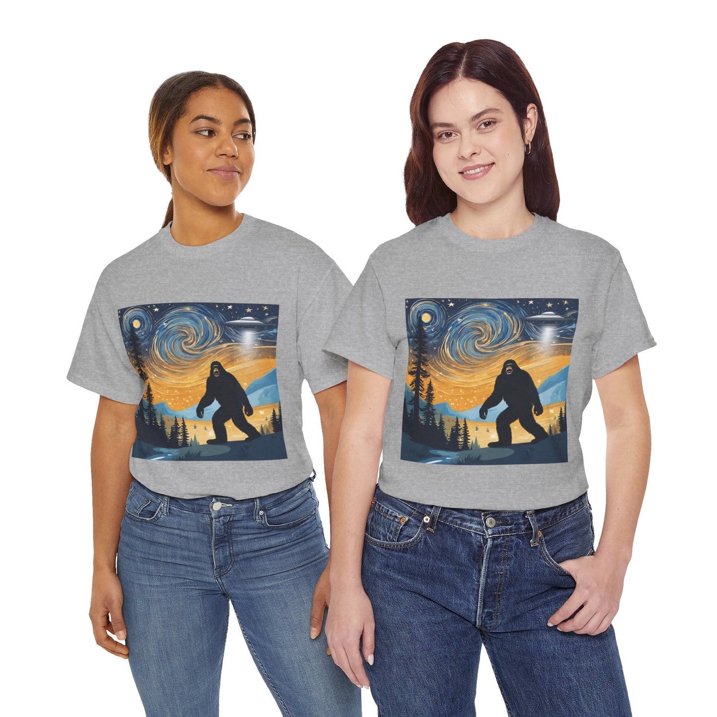 Funny Starry Night Stroll Bigfoot Encounters UFO Abduction - Flashlander Gym Shirt