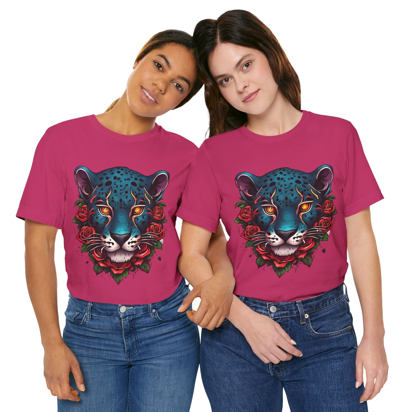 T-shirt graphique unisexe Jaguar Flames and Roses Flashlander