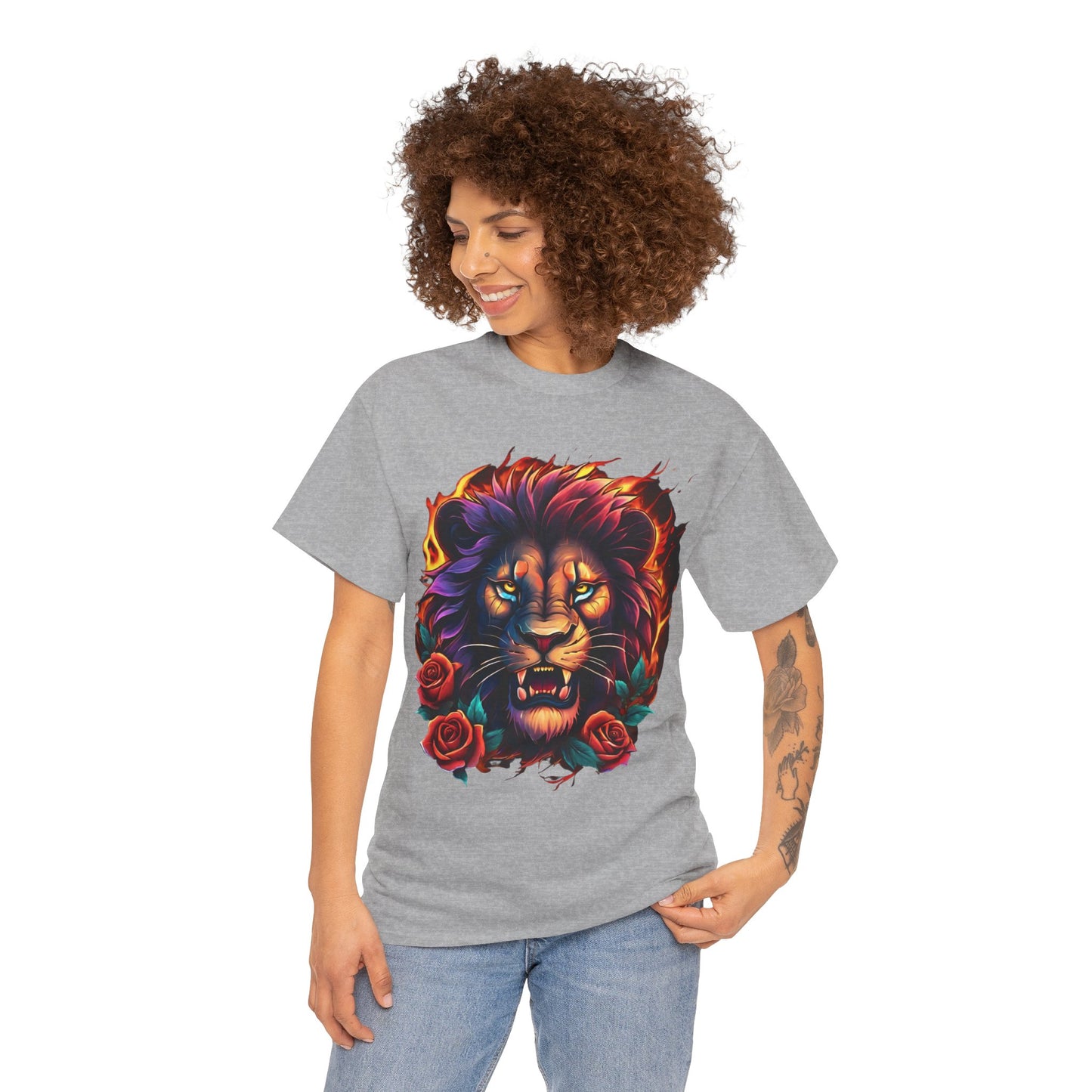 Lion Flames and Roses T-Shirt Flashlander