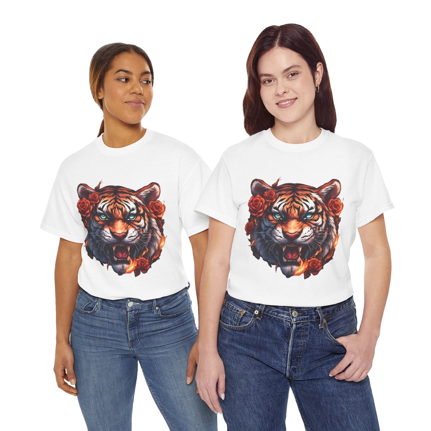 Tiger Flames and Roses T-Shirt Flashlander