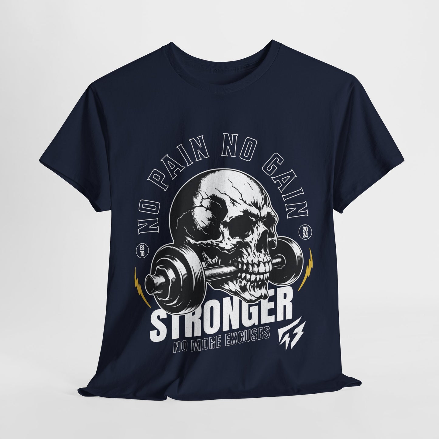 Skull Gym Shirt Flashlander No Pain No Gain Performance T-Shirt Cotton Unisex Charcoal Black Graphic Tee