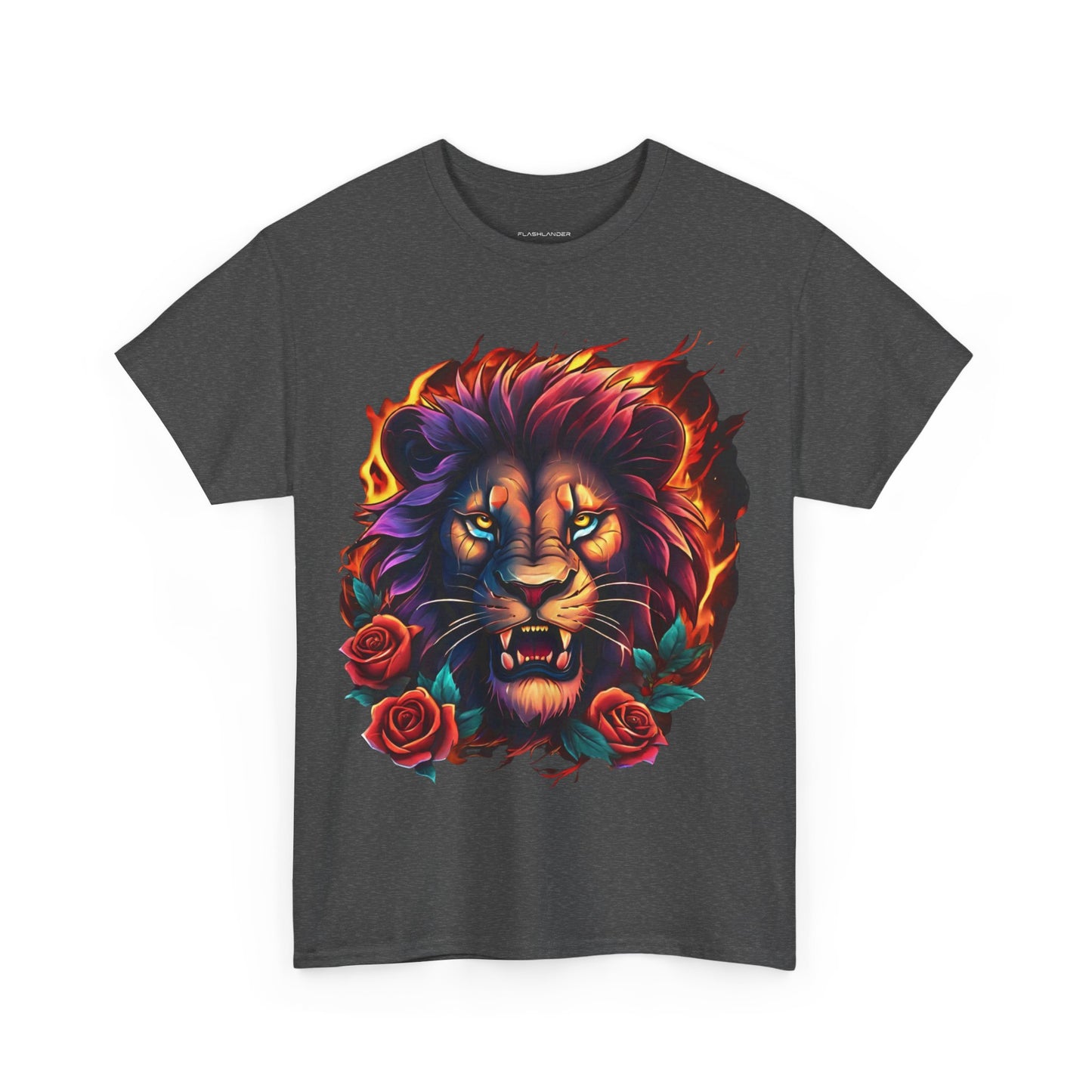 Lion Flames and Roses T-Shirt Flashlander