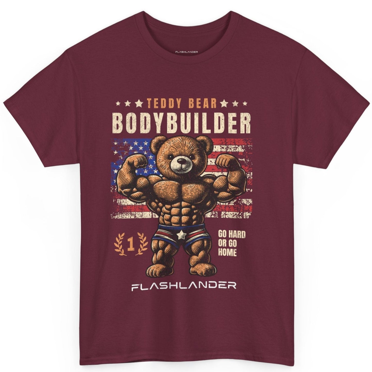 T-shirt Bodybuilder Teddy Bear Flashlander Go Hard or Go Home T-shirt en coton unisexe noir anthracite T-shirt graphique de gym