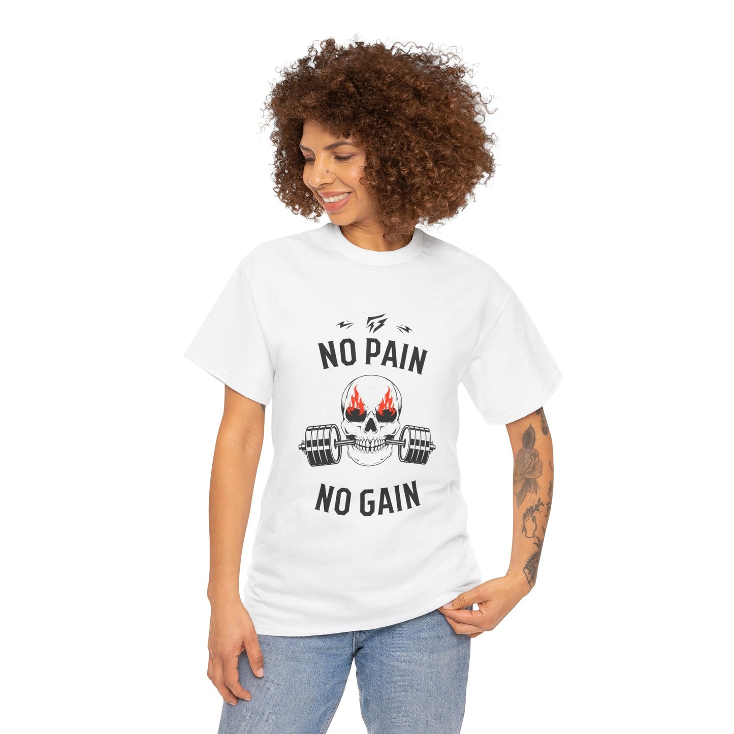 Skull Lifting Flashlander Gym Shirt No Pain No Gain Graphic Tee