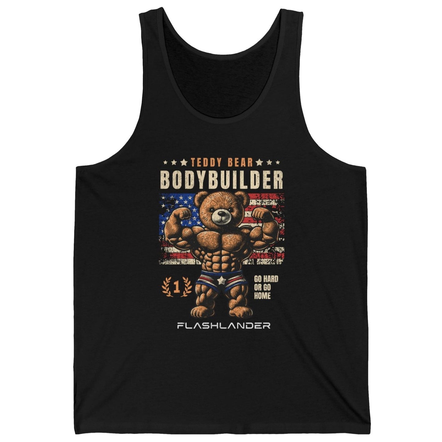 Teddy Bear Bodybuilding American Vintage Gym Flashlander Cotton Unisex Jersey Tank Blue Aqua