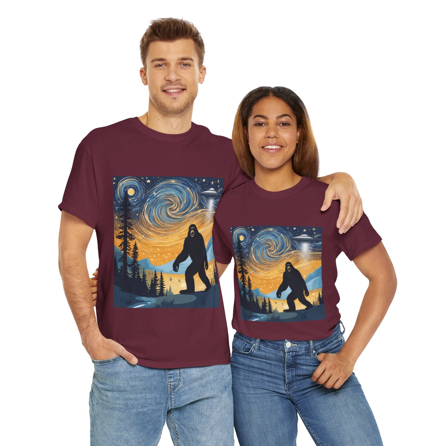 Funny Starry Night Stroll Bigfoot Encounters UFO Abduction - Flashlander Gym Shirt