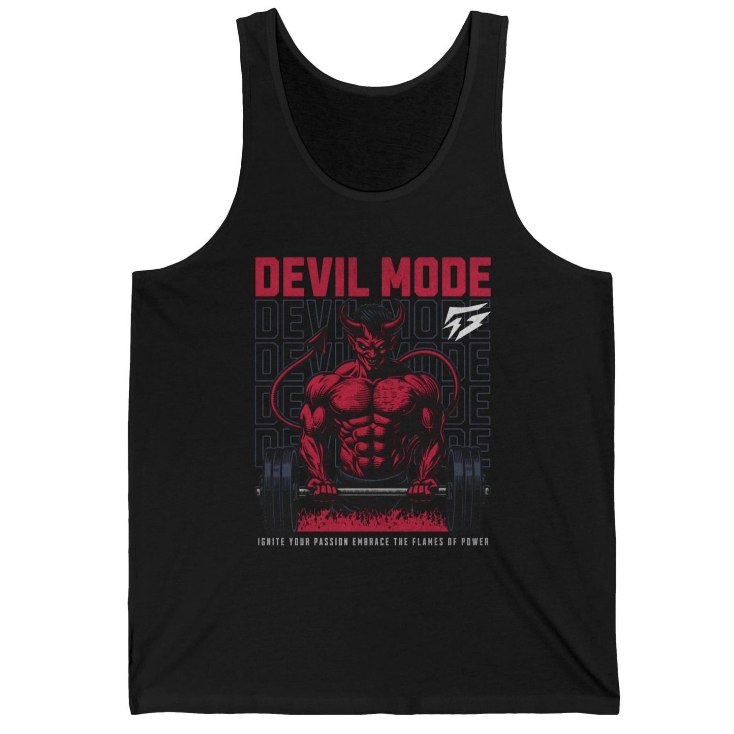 Muscle Devil Mode Gym Jersey Tank Flashlander Cotton Unisex Blue Aqua