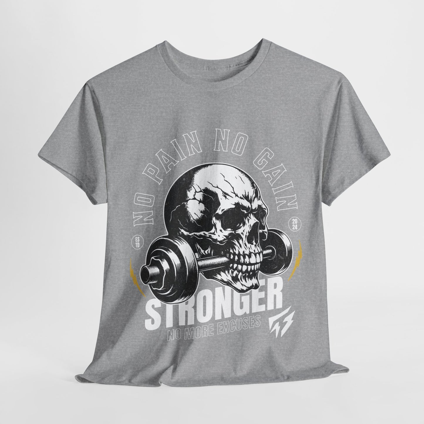 Skull Gym Shirt Flashlander No Pain No Gain Performance T-Shirt Cotton Unisex Charcoal Black Graphic Tee