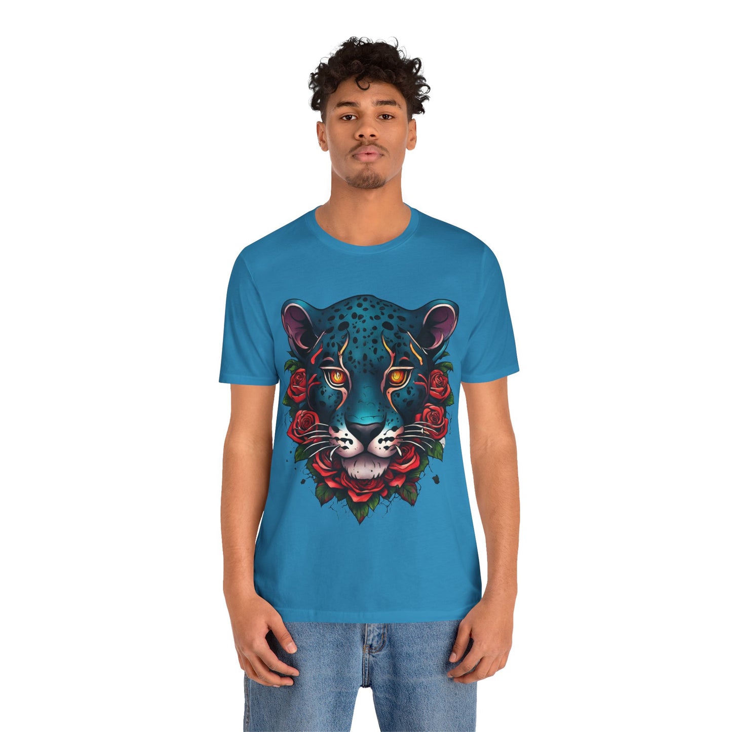 T-shirt graphique unisexe Jaguar Flames and Roses Flashlander