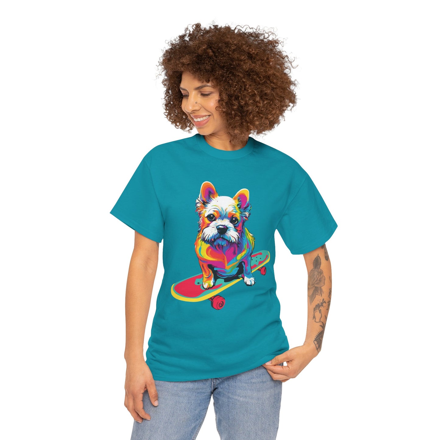 T-shirt de sport Flashlander avec chien skateboardant Pop Art