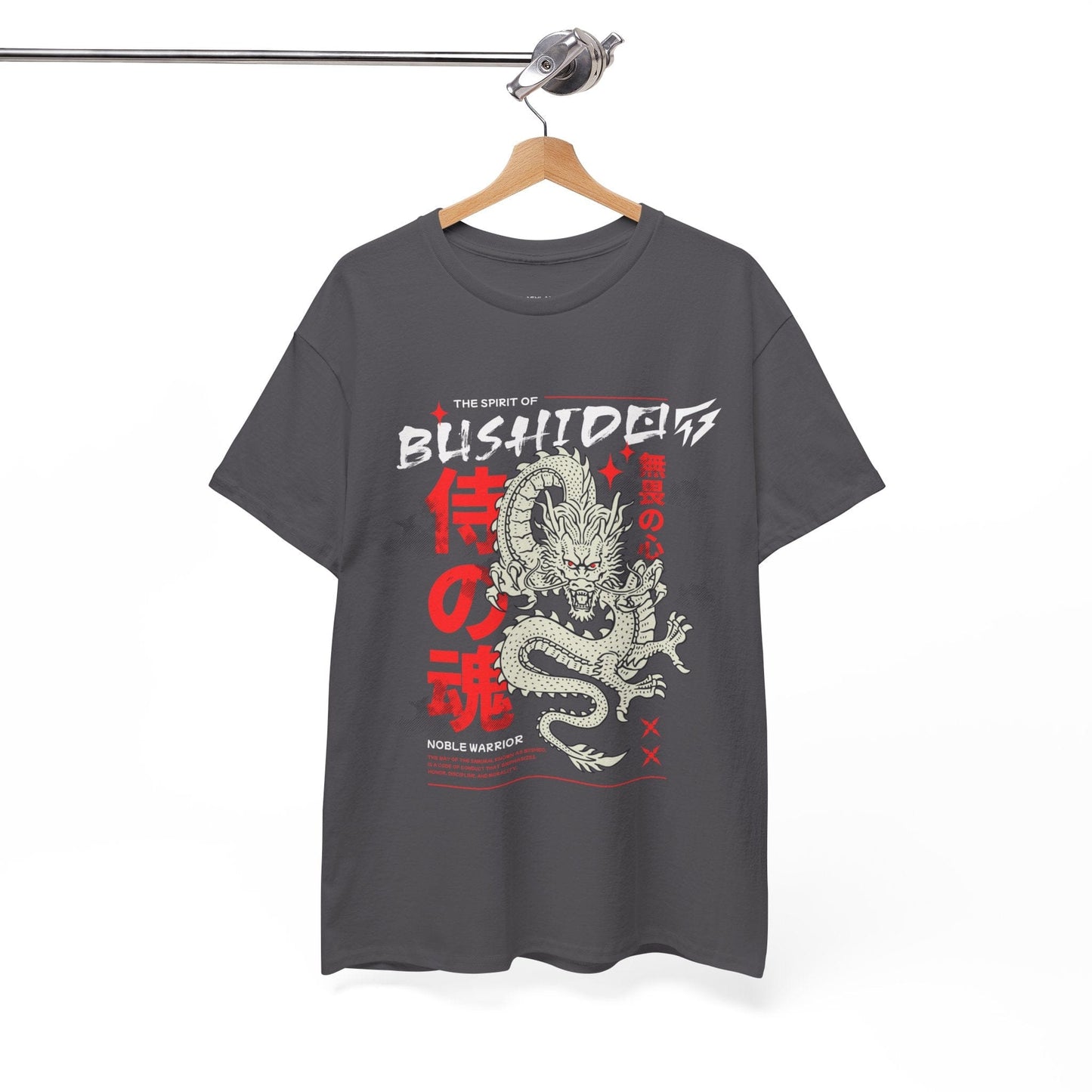 Dragon Gym Shirt The Spirit of Bushido T-Shirt Flashlander Cotton Unisex Charcoal Black Graphic Tee