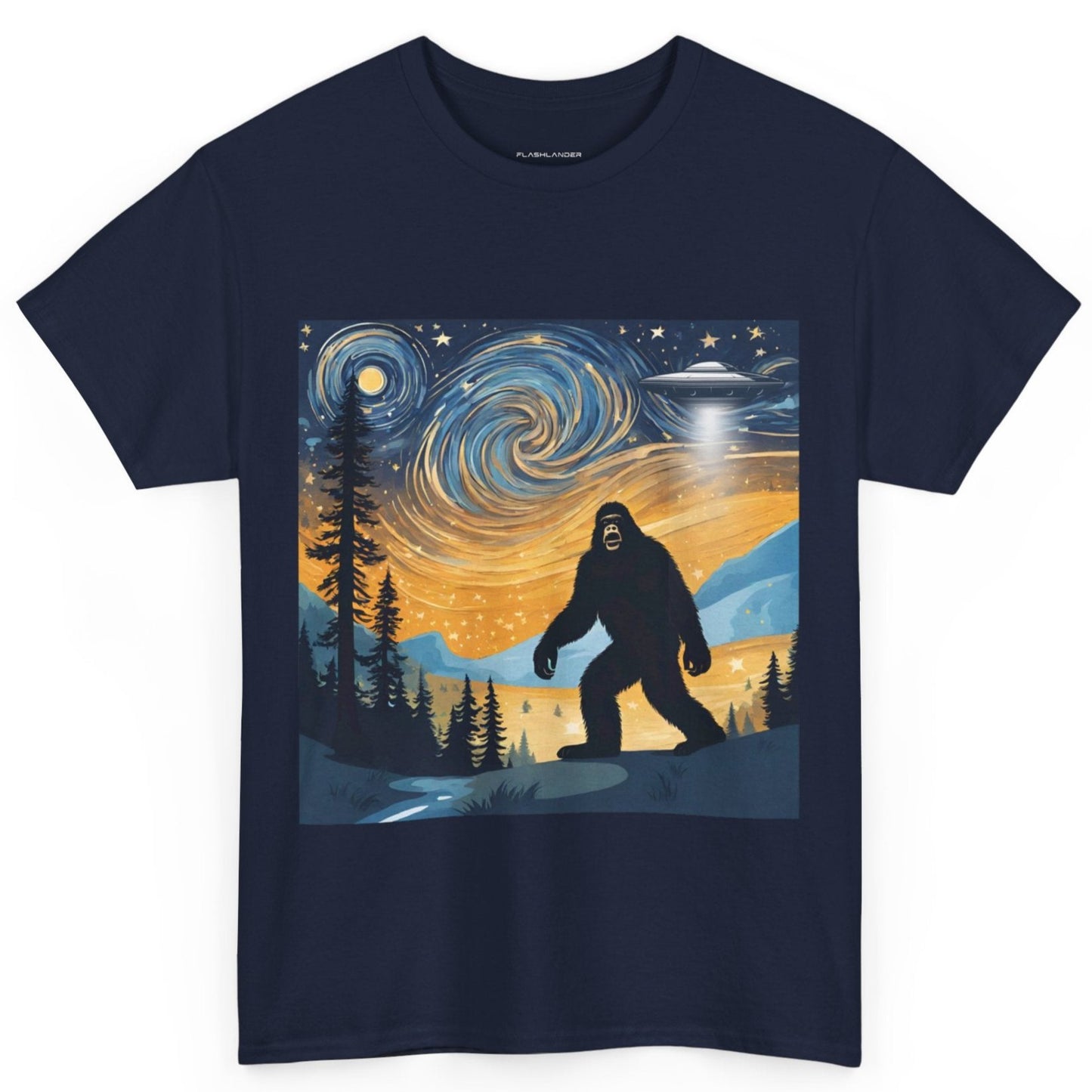 Funny Starry Night Stroll Bigfoot Encounters UFO Abduction - Flashlander Gym Shirt