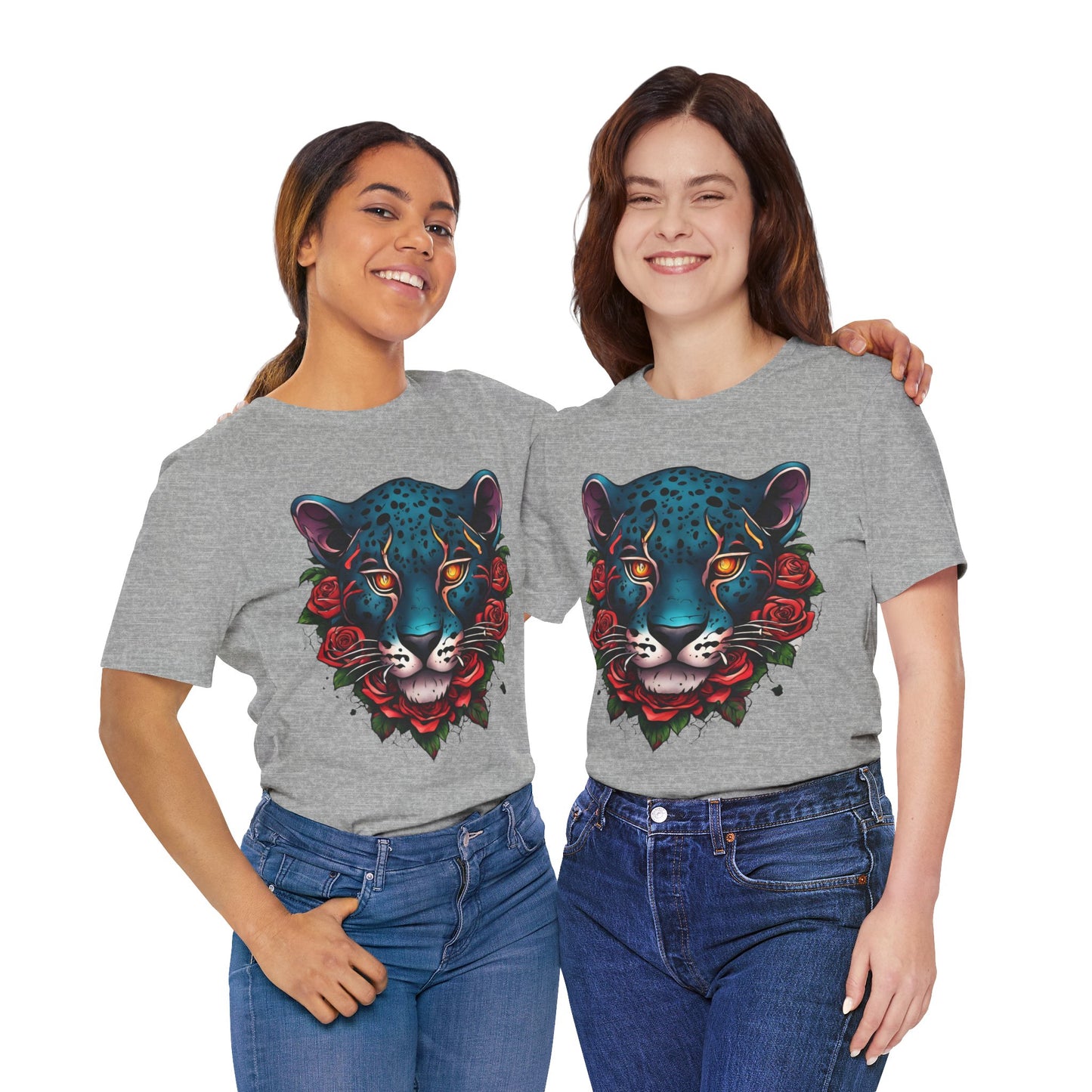 T-shirt graphique unisexe Jaguar Flames and Roses Flashlander