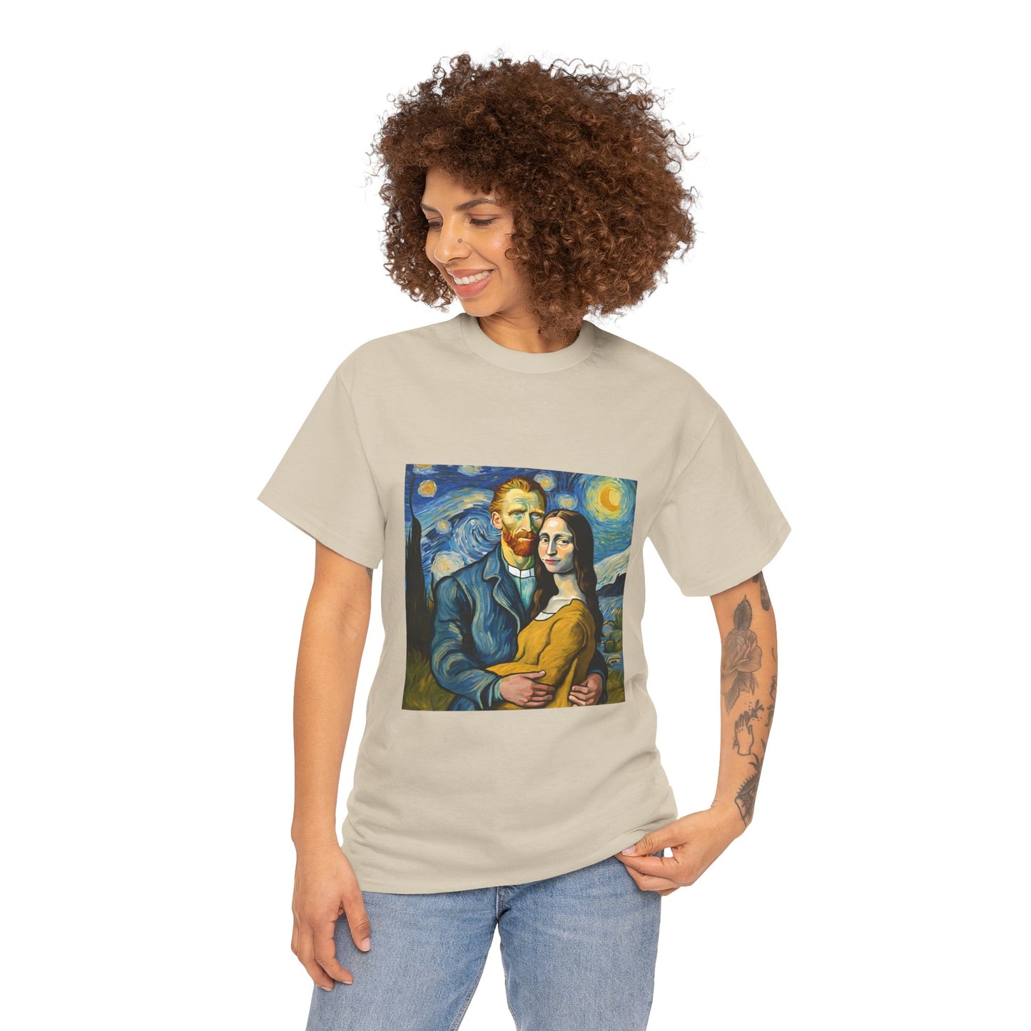 Funny Mona Lisa with Vincent Van Gogh Starry Night - Flashlander Gym Shirt