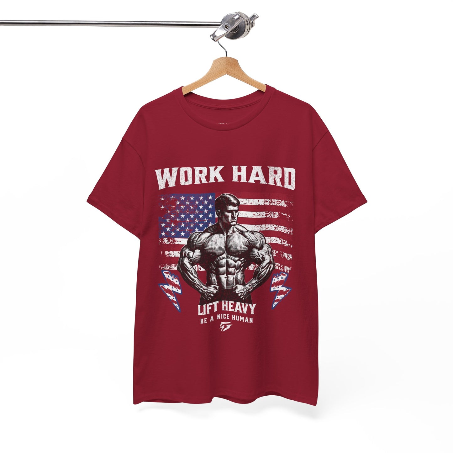 Work Hard Lift Heavy Gym Shirt Flashlander Cotton Unisex Charcoal Black Graphic Tee